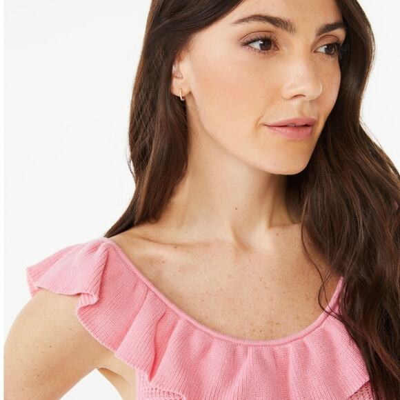 Scoop Summer Sweater Lightweight Pink Sz Large 12-14 Knit 100% Cotton Swank Top - Picture 6 of 11